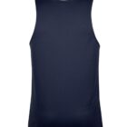 A navy blue sleeveless tank top is shown against a plain white background. The fabric appears textured and lightweight, suitable for athletic wear. The back view highlights the simple and classic design of the garment.