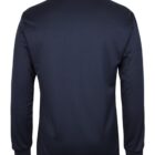 Back view of a long-sleeved, dark blue shirt with a polo collar. The fabric has a subtle textured pattern, and the shirt has a simple, classic design without any visible logos or markings.
