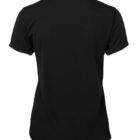 Back view of a black short-sleeve polo shirt with a collar. The shirt has white trim on the sleeve edges.
