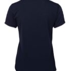 Back view of a black short-sleeved polo shirt. The shirt features a classic collar and a smooth, plain fabric with no visible logos or patterns. The sleeves have a subtle white trim. The shirt appears to have a tailored fit.