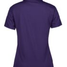 Back view of a plain dark purple polo shirt with short sleeves and a flat collar, displayed on a white background.