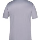 Back view of a plain light gray polo shirt with short sleeves. The shirt has a simple collar and a straight hem.