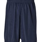 Navy blue mesh athletic shorts with an elastic waistband, displayed against a plain white background. The material has a textured, breathable appearance.