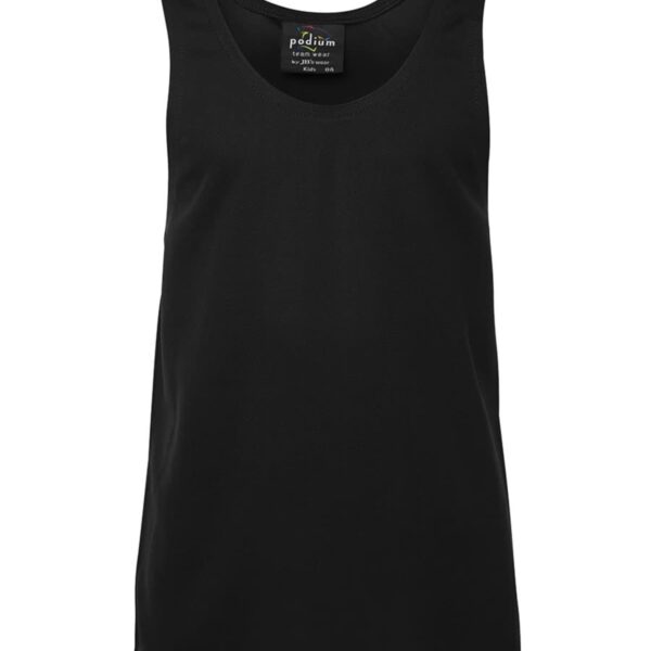 A plain black sleeveless tank top displayed on a white background.