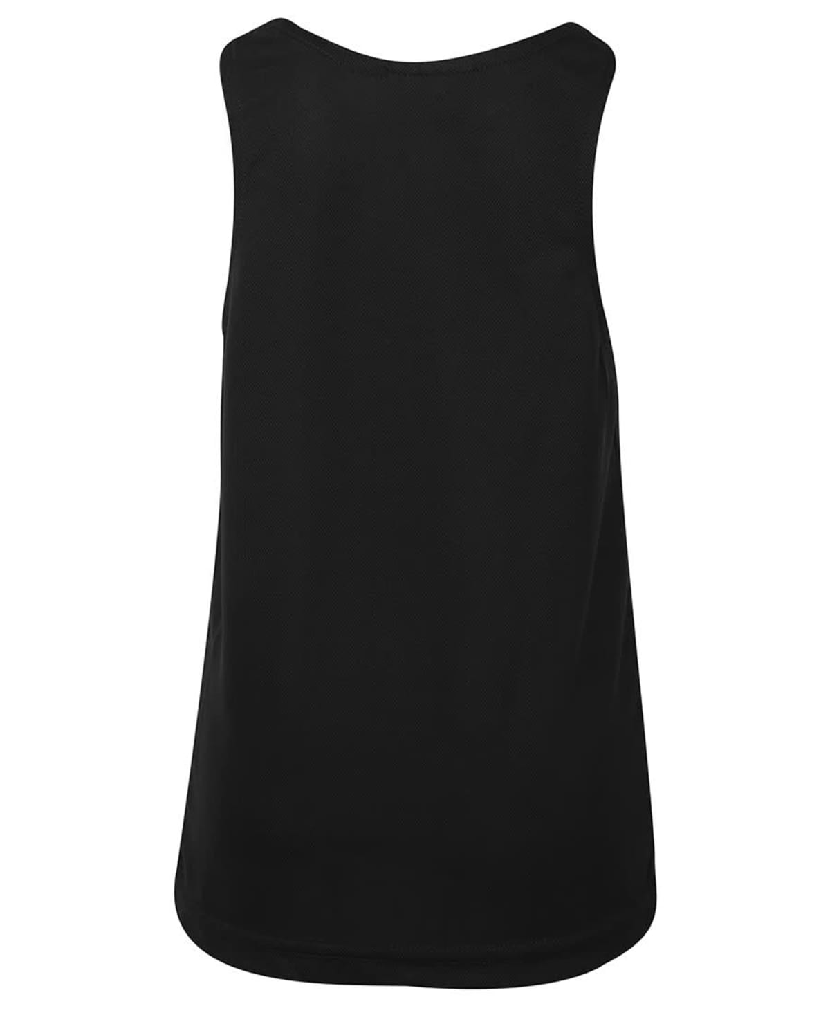 Back view of a plain black sleeveless athletic tank top against a white background. The fabric appears smooth and lightweight, suitable for sports or casual wear.
