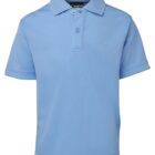 A light blue short-sleeve polo shirt with a collar and two buttons, displayed on a plain white background.