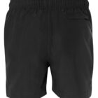 Black athletic shorts with an elastic waistband, featuring a pocket on the back right side. Simple design with a smooth texture, suitable for sports or casual wear.