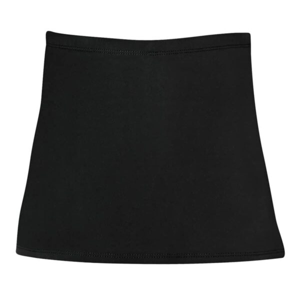 A black fabric waist cincher or band with seam detailing at the top and bottom edges, designed for shaping or support. The fabric appears smooth and elastic.
