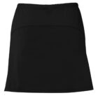 A black skort featuring an elastic waistband and a simple A-line design. The skort has a smooth, solid color finish and appears sporty and casual, suitable for various activities or casual wear.
