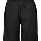 A pair of plain black athletic shorts with an elastic waistband and a small pocket on the left side. The fabric appears lightweight and suitable for exercise or casual wear.