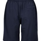 A pair of navy blue athletic shorts with an elastic waistband and a small pocket on the right side. The shorts are displayed on a plain white background.