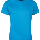 A plain blue short-sleeved t-shirt on a white background. The t-shirt has a round neck and a simple design with no visible logos or patterns.