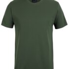 A plain dark green t-shirt on a white background. The shirt has short sleeves, a round neckline, and no visible patterns or logos.