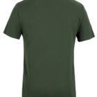 A plain dark green T-shirt displayed from the back, showing short sleeves and a simple round neckline against a white background.