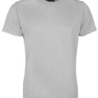 A plain gray T-shirt with short sleeves and a crew neck, displayed against a white background. The T-shirt has a simple, casual design.