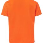 A bright orange short-sleeve T-shirt, shown from the back. The T-shirt has a simple, plain design and appears to be made of a soft, lightweight fabric.