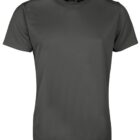 A plain dark gray t-shirt displayed on a white background. The shirt is short-sleeved with a crew neck and appears to be made of a soft, lightweight fabric.