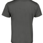 A plain gray T-shirt shown from the back, featuring short sleeves and a simple design.