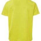 A plain bright yellow t-shirt shown from the back, featuring short sleeves and a simple round neckline against a white background.