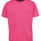 A bright pink short-sleeve T-shirt. The fabric appears smooth and lightweight.