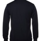 A long-sleeve black polo shirt shown from the back, featuring a collar and a simple, sleek design.