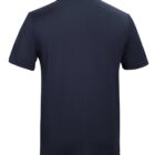 Dark blue short-sleeve polo shirt displayed from the back, featuring a classic collar and simple design.