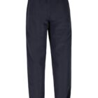 A pair of black, loose-fitting pants with an elastic waistband and elastic cuffs. The pants are displayed upright against a plain white background.