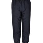A pair of black cargo pants with an elastic waistband and elasticized cuffs.