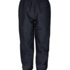 A pair of black pants with an elastic waistband and cuffs, viewed from the back. The pants have a pocket on the back right side and appear to be made of a lightweight material.
