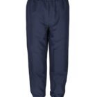 A pair of dark blue jogger pants with an elastic waistband and elastic cuffs at the ankles. The material appears to be a lightweight fabric suitable for casual wear or exercise.