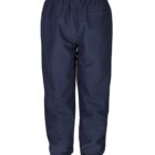 Navy blue pants with an elastic waistband and cuffs, featuring a back pocket. The fabric appears durable and suitable for casual or active wear. The pants are displayed against a plain white background.