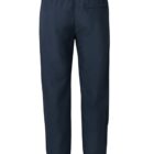 A pair of dark navy blue pants with an elastic waistband and straight legs, shown from the back. The pants have a single back pocket on the right side.