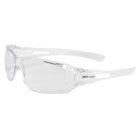 Clear safety glasses with wraparound design and transparent frames. The glasses feature side protection and the JBs wear logo on the temples.