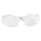 Clear protective safety glasses with transparent lenses and a wraparound design on a white background. The frame is also clear, providing a seamless, unobtrusive look.