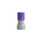 A purple and gray plastic bottle cap with a screw-on design, displayed on a plain white background. The upper part is purple and cylindrical, while the lower part is gray with textured grip.