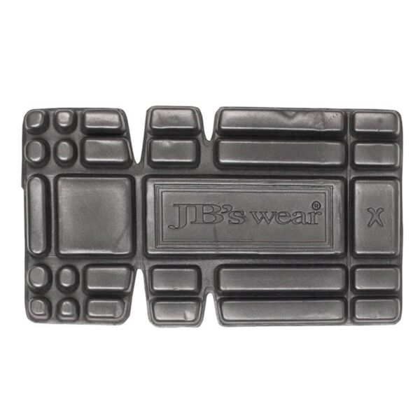 Rectangular gray knee pad with an embossed JBs wear logo in the center. The pad has a geometric pattern of raised and indented sections, offering cushioning for workwear.