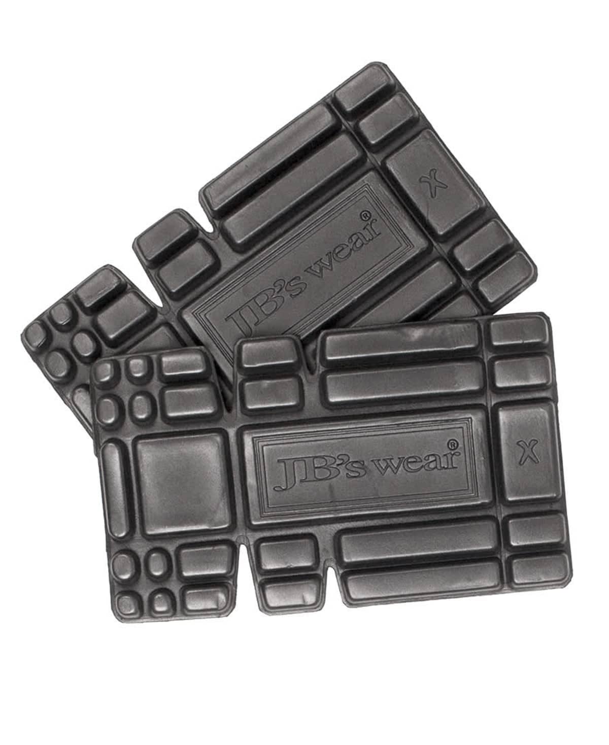 Two black, rectangular foam knee pads with a grid pattern, featuring the brand name JBs wear embossed in the center.