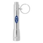 A sleek, silver keychain flashlight with the word LACIE printed in blue on the side. The flashlight has a cylindrical shape with a loop at the top for attaching keys.