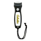 Black and white handheld grip with a button labeled PRESS and the brand Cabelas in yellow script. Features a lanyard attached at the bottom.