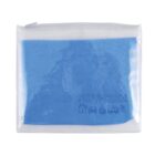 A blue cleaning cloth inside a transparent plastic zippered pouch. The pouch is labeled SUPA-CHAM with icons of a house, car, sailboat, and running person.