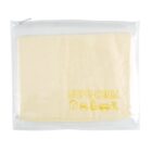 A cream-colored Supa-Cham cloth is folded inside a transparent zippered pouch. The pouch displays yellow icons of a house, car, boat, RV, and exercise equipment, indicating the cloths versatile uses.