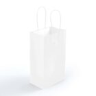 A plain white paper bag with two handles stands upright against a white background. The bag has a simple, minimalist design.