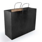 A large, rectangular black shopping bag with two black handles, standing upright against a white background. The interior of the bag is visible, showing a brown color.