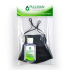Pack labeled Pullman Pharmacies Face Mask and Hand Sanitiser Pack containing a small bottle of hand sanitizer and a black face mask, sealed in a clear plastic bag.