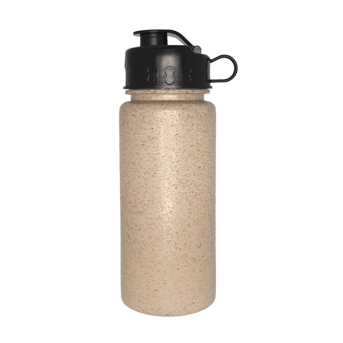 The EcoRice 600ML Bottle features a black screw-on lid, handle loop, and an eco-friendly beige speckled design.