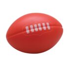 A red rubber football with white laces on its surface, shown against a plain white background.