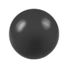 A smooth, shiny black sphere centered against a plain white background, reflecting light subtly on its curved surface.