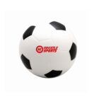 A traditional black and white soccer ball with Whistle Sports logo in red on it, placed against a white background.