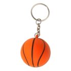 An orange basketball-shaped keychain with black lines, featuring a small metal chain and keyring attached at the top.