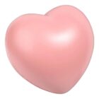 A smooth, shiny heart-shaped object in a light pink color against a white background.